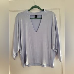 Forever 21 Ice Blue V- Neck Cut Out 3/4 Length Sleeves Top